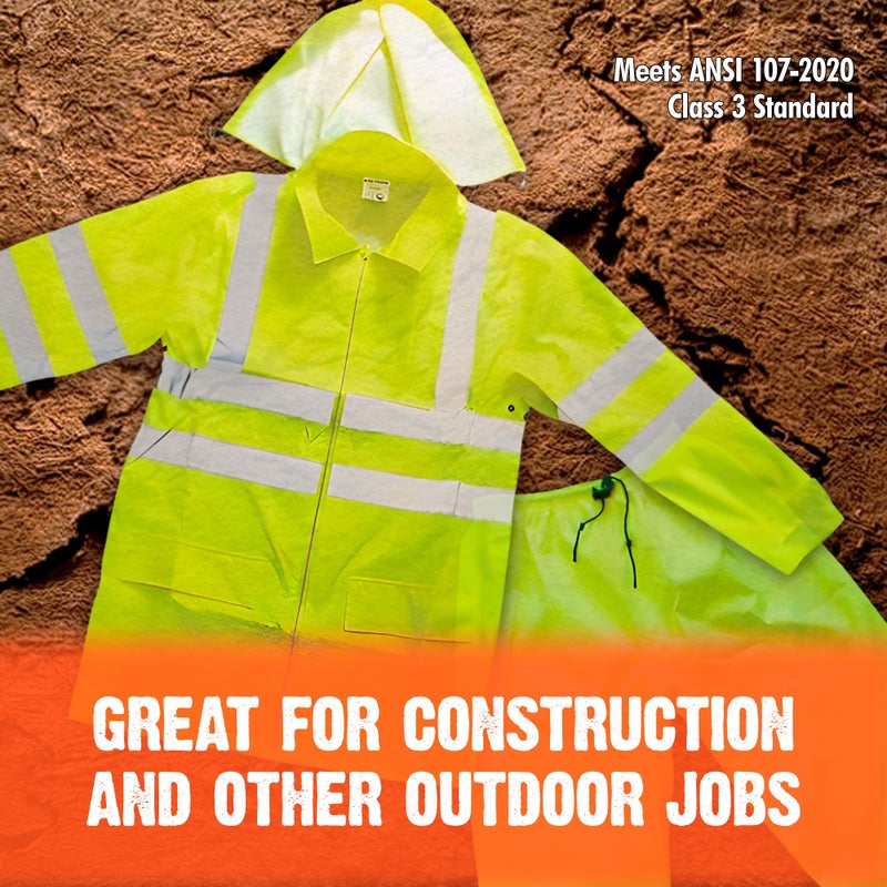 FORESTER Class 3 Hi-Vis Rain Suit - Waterproof Rain Jacket & Pants | Heavy Duty Rain Gear for Men and Women | Lightweight, Reflective Material | X-Large - Image 3